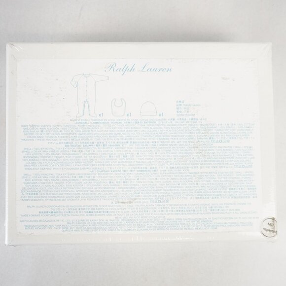 Ralph Lauren Polo Baby Onesie, Bib & Beanie Gift Set in White/Blue Size 9M - NWT - Picture 3 of 9